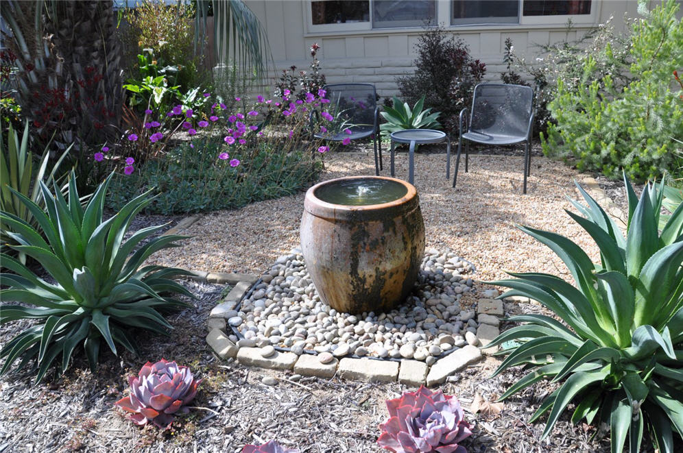 Two Agaves and Water Feature